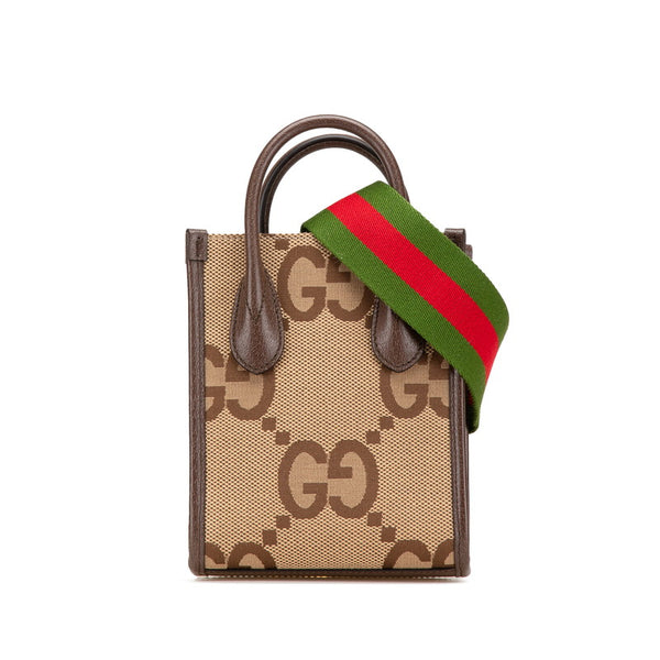 グッチ ジャンボGG ミニトートバッグ ショルダーバッグ 2WAY 699406 ベージュ ブラウン キャンバス レザー レディース GUCCI 【中古】