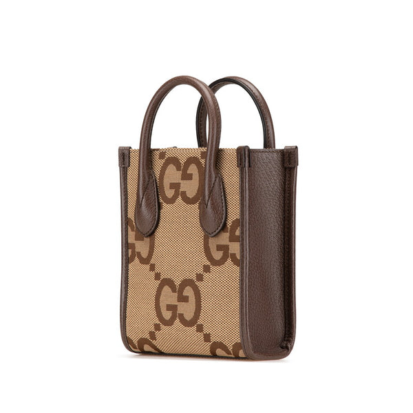 グッチ ジャンボGG ミニトートバッグ ショルダーバッグ 2WAY 699406 ベージュ ブラウン キャンバス レザー レディース GUCCI 【中古】