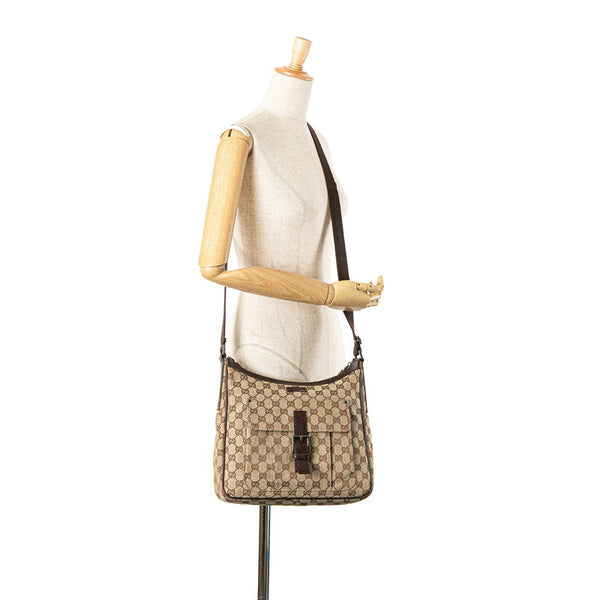 グッチ GGキャンバス ショルダーバッグ 114272 ベージュ ブラウン キャンバス レザー レディース GUCCI 【中古】