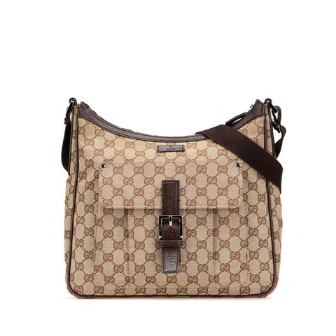 グッチ GGキャンバス ショルダーバッグ 114272 ベージュ ブラウン キャンバス レザー レディース GUCCI 【中古】