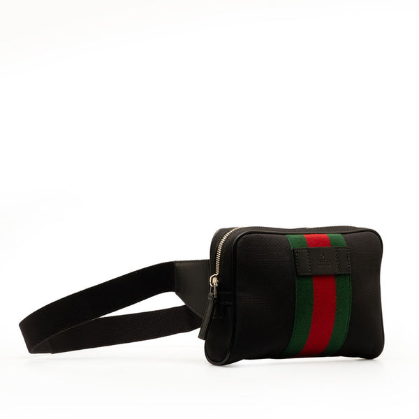 グッチ シェリーライン ウエストポーチ ボディバッグ 630919 ブラック レッド キャンバス レザー レディース GUCCI 【中古】