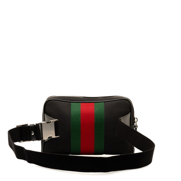 グッチ シェリーライン ウエストポーチ ボディバッグ 630919 ブラック レッド キャンバス レザー レディース GUCCI 【中古】