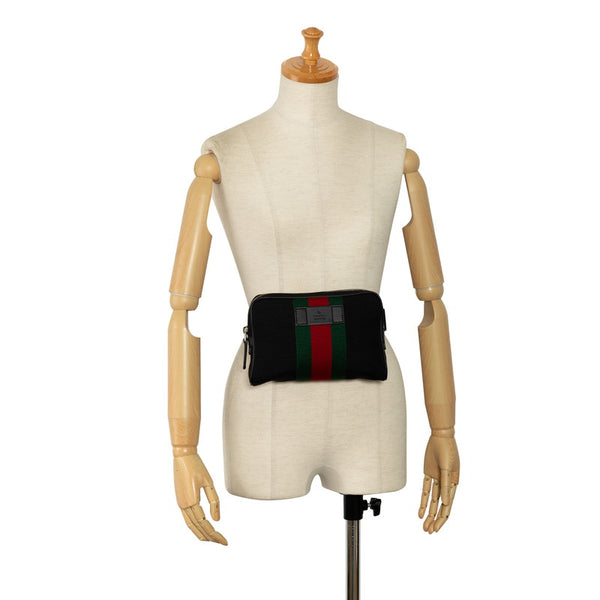 グッチ シェリーライン ウエストポーチ ボディバッグ 630919 ブラック レッド キャンバス レザー レディース GUCCI 【中古】