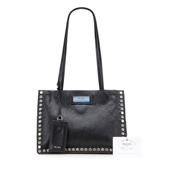プラダ エティケット トートバッグ 1BG121 ブラック ブルー レザー レディース PRADA 【中古】