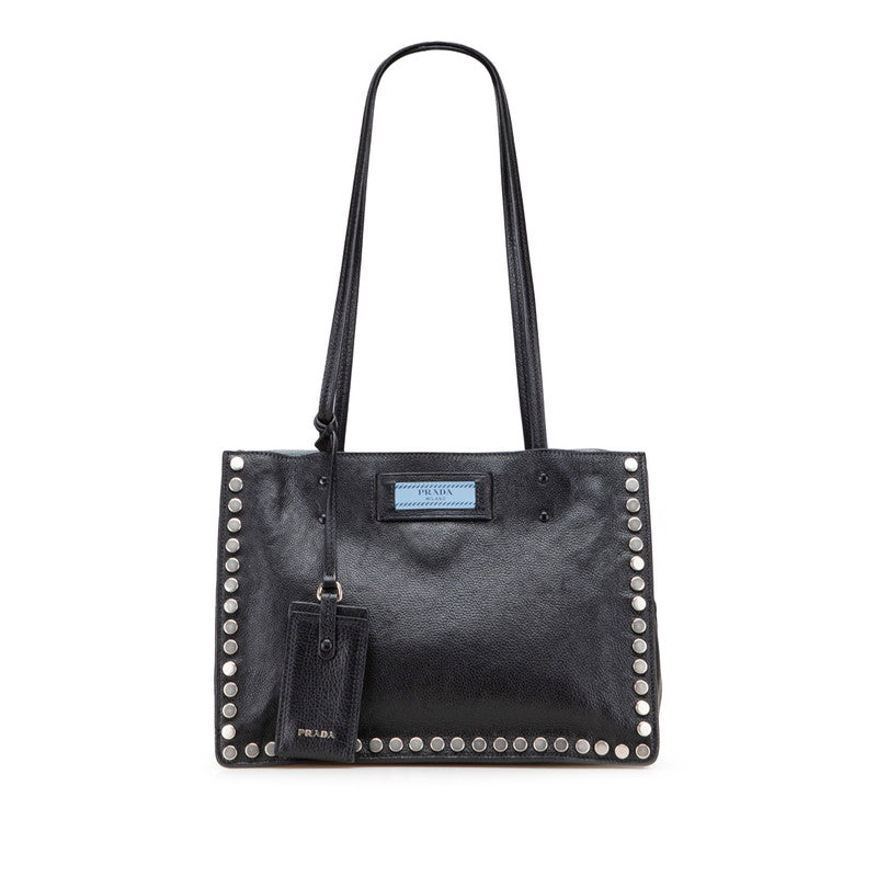 プラダ エティケット トートバッグ 1BG121 ブラック ブルー レザー レディース PRADA 【中古】