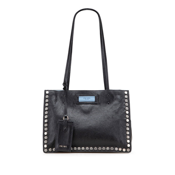 プラダ エティケット トートバッグ 1BG121 ブラック ブルー レザー レディース PRADA 【中古】