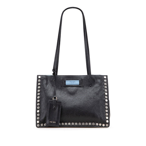 プラダ エティケット トートバッグ 1BG121 ブラック ブルー レザー レディース PRADA 【中古】
