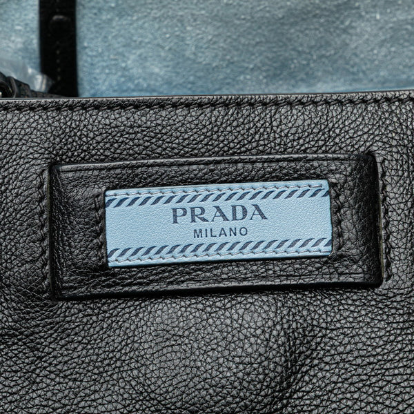 プラダ エティケット トートバッグ 1BG121 ブラック ブルー レザー レディース PRADA 【中古】