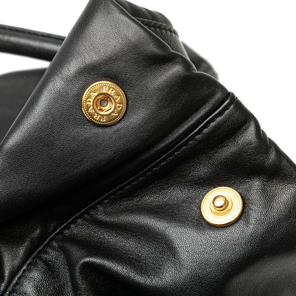 プラダ リボン ハンドバッグ トートバッグ ブラック レザー レディース PRADA 【中古】