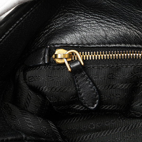 プラダ リボン ハンドバッグ トートバッグ ブラック レザー レディース PRADA 【中古】