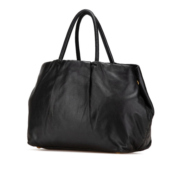プラダ リボン ハンドバッグ トートバッグ ブラック レザー レディース PRADA 【中古】