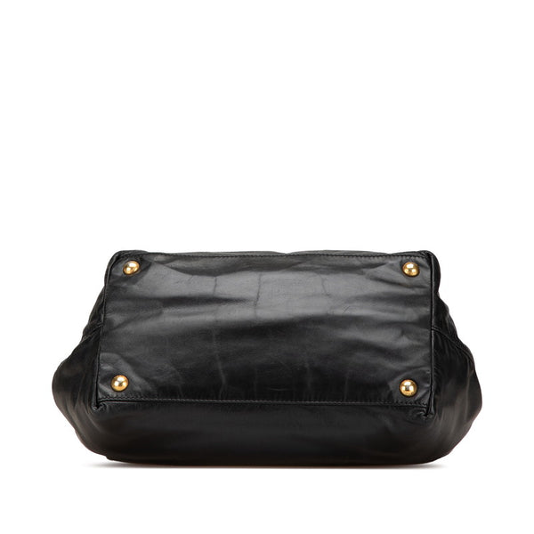 プラダ リボン ハンドバッグ トートバッグ ブラック レザー レディース PRADA 【中古】