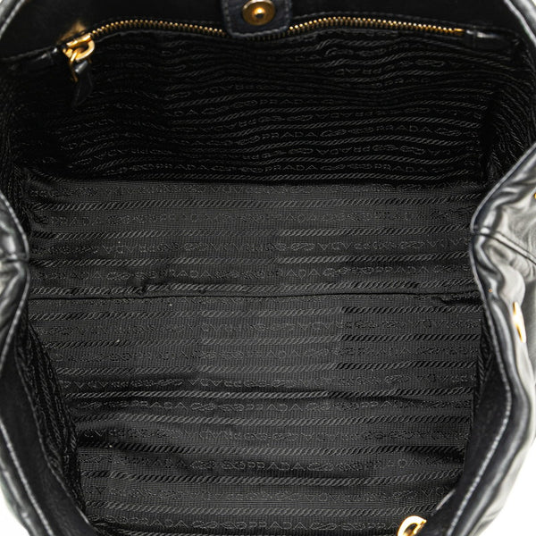 プラダ リボン ハンドバッグ トートバッグ ブラック レザー レディース PRADA 【中古】