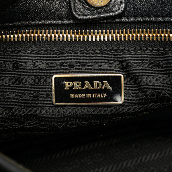 プラダ リボン ハンドバッグ トートバッグ ブラック レザー レディース PRADA 【中古】