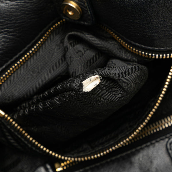 プラダ リボン ハンドバッグ トートバッグ ブラック レザー レディース PRADA 【中古】