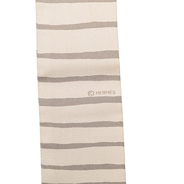エルメス ツイリー ボーダー スカーフ ベージュ グレー シルク レディース HERMES 【中古】