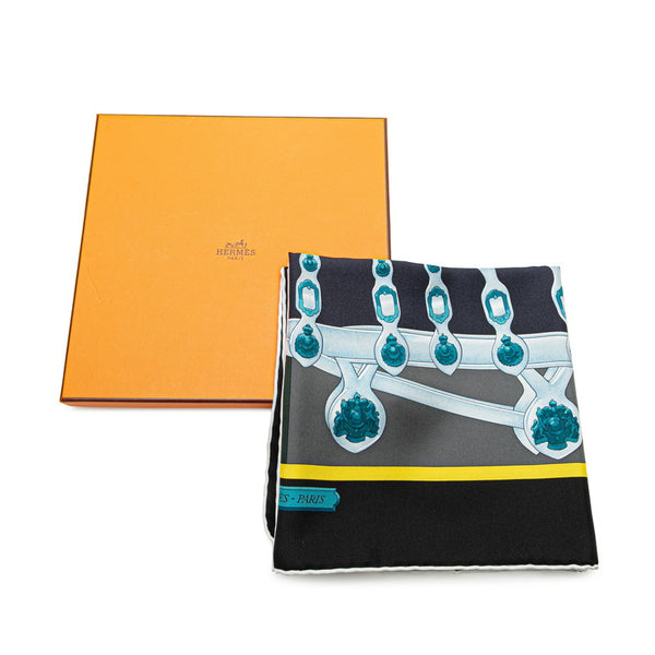 エルメス カレ90 HARNAIS DE COUR 宮廷の馬具 スカーフ ブラック マルチカラー シルク レディース HERMES 【中古】