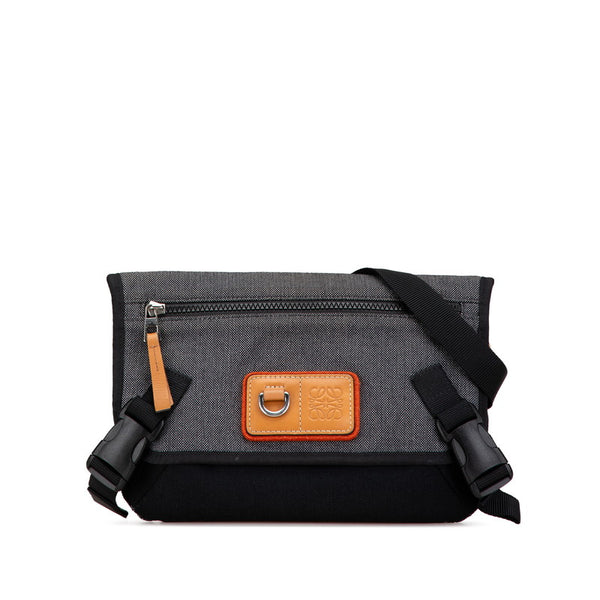 ロエベ アイシリーズ  EYE ショルダーバッグ メッセンジャーバッグ グレー ブラック ブラウン キャンバス レザー レディース LOEWE 【中古】