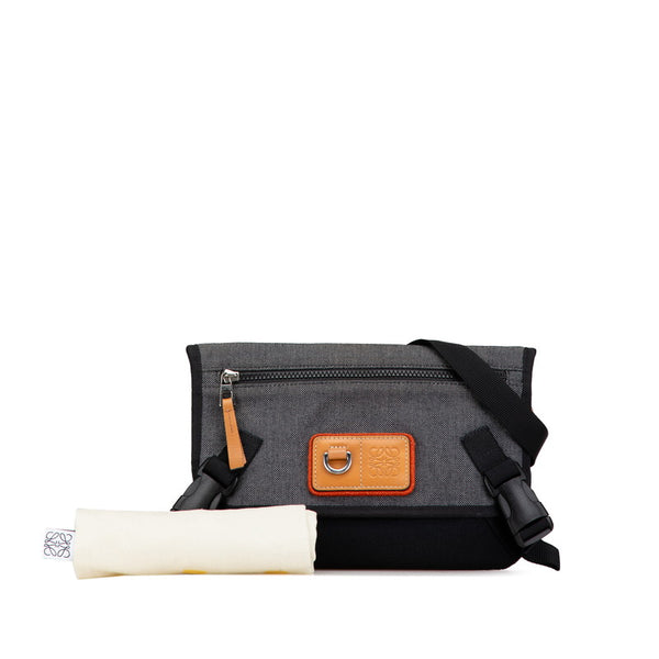 ロエベ アイシリーズ  EYE ショルダーバッグ メッセンジャーバッグ グレー ブラック ブラウン キャンバス レザー レディース LOEWE 【中古】