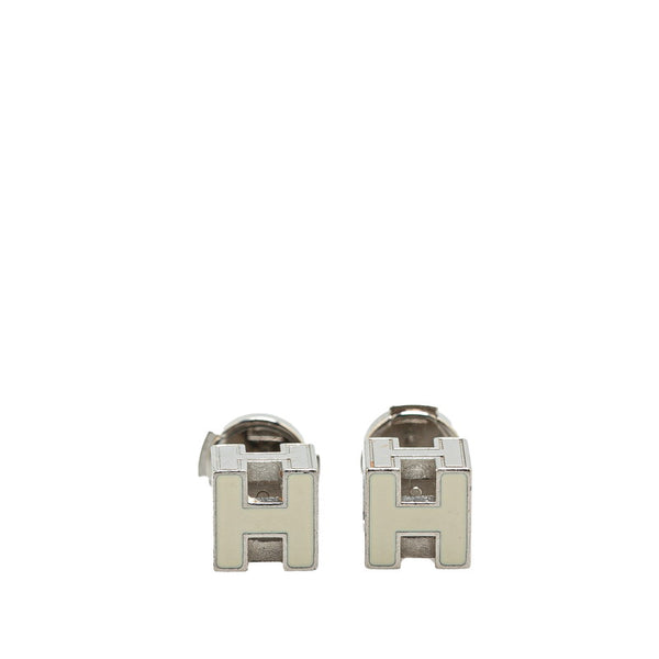エルメス カージュ ド アッシュ Hキューブ ピアス シルバー ホワイト メタル レディース HERMES 【中古】