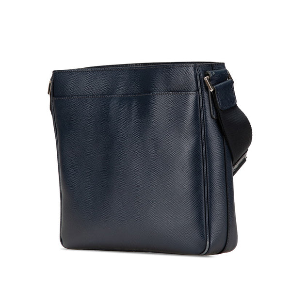 プラダ 三角ロゴプレート サフィアーノ 斜め掛け ショルダーバッグ VA1086 ネイビー レザー レディース PRADA 【中古】