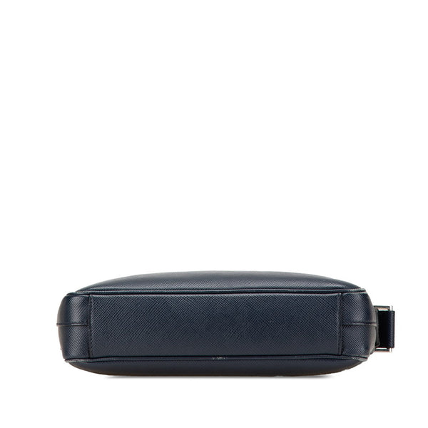 プラダ 三角ロゴプレート サフィアーノ 斜め掛け ショルダーバッグ VA1086 ネイビー レザー レディース PRADA 【中古】