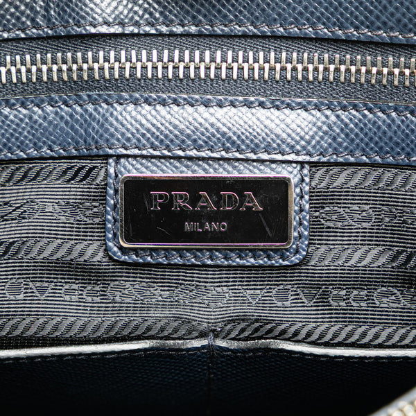 プラダ 三角ロゴプレート サフィアーノ 斜め掛け ショルダーバッグ VA1086 ネイビー レザー レディース PRADA 【中古】