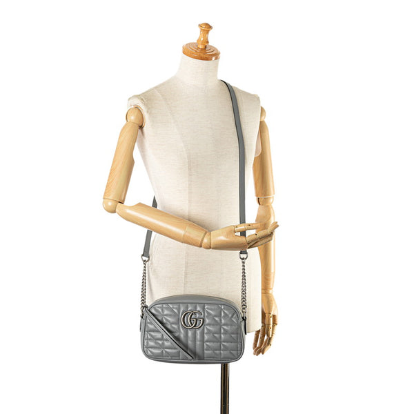 グッチ GGマーモント キルティング 斜め掛け チェーン ショルダーバッグ 447632 グレー レザー レディース GUCCI 【中古】