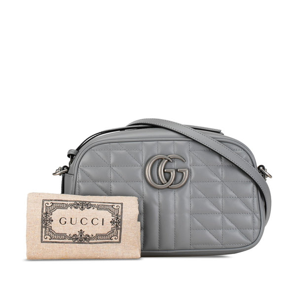 グッチ GGマーモント キルティング 斜め掛け チェーン ショルダーバッグ 447632 グレー レザー レディース GUCCI 【中古】