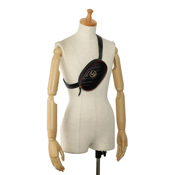 グッチ GG マーモント キルティング ウエストポーチ ボディバッグ 476434 ブラック レザー レディース GUCCI 【中古】
