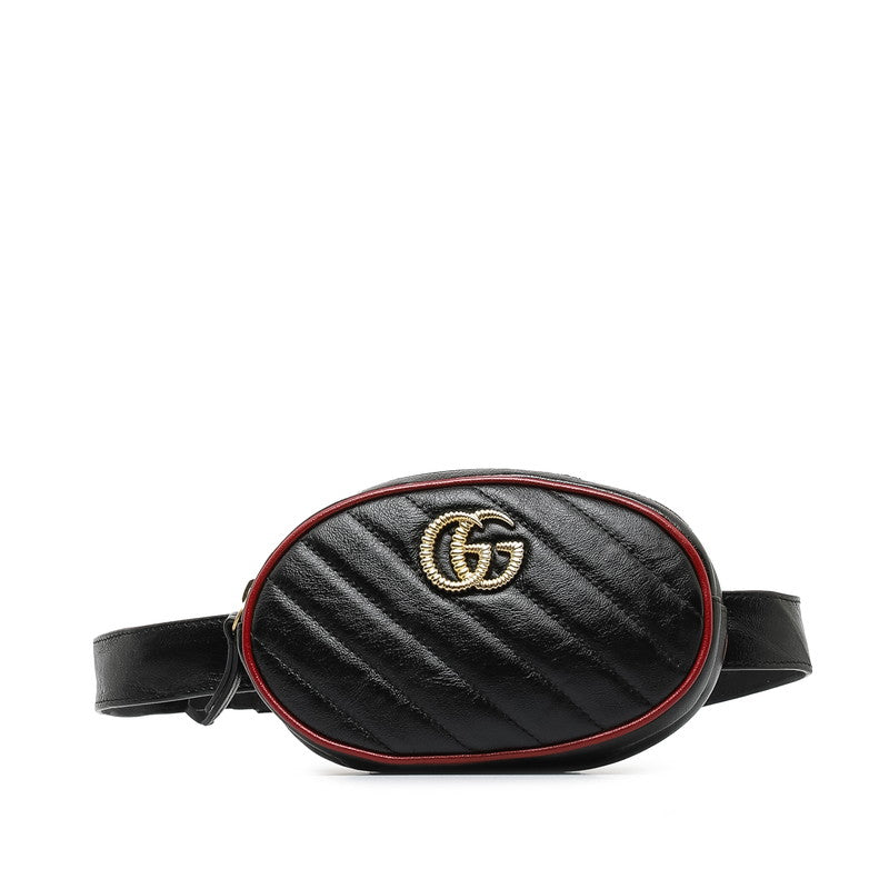 グッチ GG マーモント キルティング ウエストポーチ ボディバッグ 476434 ブラック レザー レディース GUCCI 【中古】