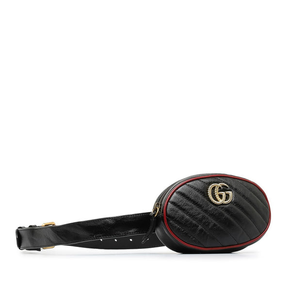 グッチ GG マーモント キルティング ウエストポーチ ボディバッグ 476434 ブラック レザー レディース GUCCI 【中古】