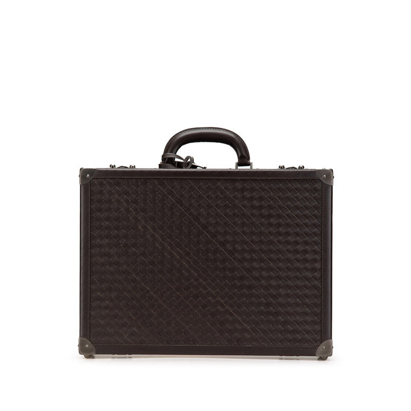 ボッテガヴェネタ イントレチャート アタッシュケース ブリーフケース ブラウン レザー メンズ BOTTEGAVENETA 【中古】