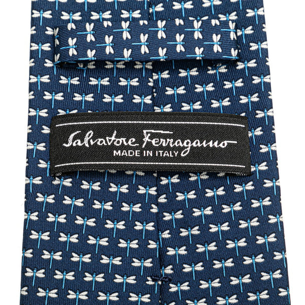 サルヴァトーレフェラガモ トンボ モチーフ ネクタイ ブルー シルク レディース Salvatore Ferragamo 【中古】