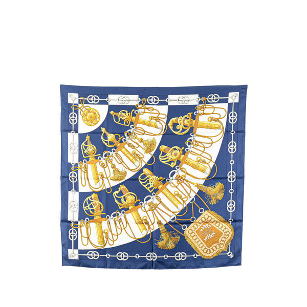 エルメス カレ90 Cliquetis カチカチ 剣柄  スカーフ ネイビー マルチカラー シルク レディース HERMES 【中古】