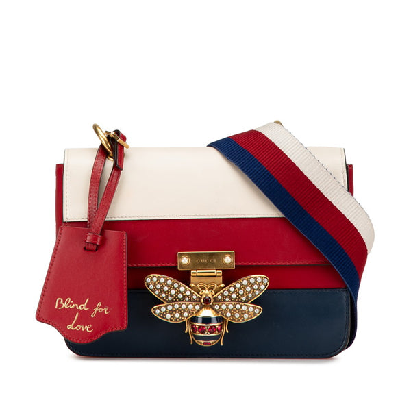 グッチ クイーンマーガレット ビー 蜂 トリコロール 斜め掛け ショルダーバッグ 476542 レッド ネイビー ホワイト レザー レディース GUCCI 【中古】