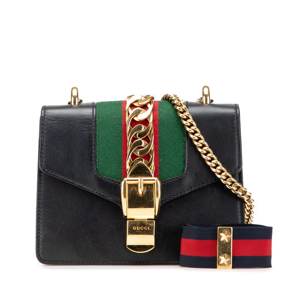 グッチ シルヴィ ミニ チェーン ショルダーバッグ 431666 ブラック レザー レディース GUCCI 【中古】