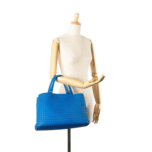ボッテガヴェネタ イントレチャート ハンドバッグ ブルー レザー レディース BOTTEGAVENETA 【中古】