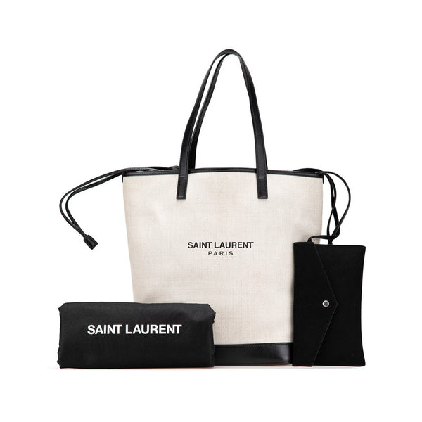 サンローラン テディトート トートバッグ 551595 ホワイト ブラック キャンバス レザー レディース SAINT LAURENT 【中古】