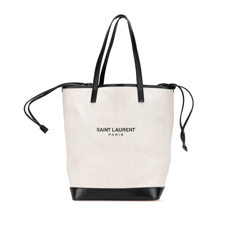サンローラン テディトート トートバッグ 551595 ホワイト ブラック キャンバス レザー レディース SAINT LAURENT 【中古】