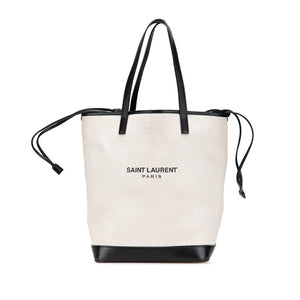 サンローラン テディトート トートバッグ 551595 ホワイト ブラック キャンバス レザー レディース SAINT LAURENT 【中古】