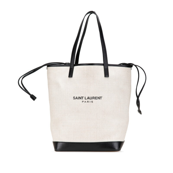 サンローラン テディトート トートバッグ 551595 ホワイト ブラック キャンバス レザー レディース SAINT LAURENT 【中古】