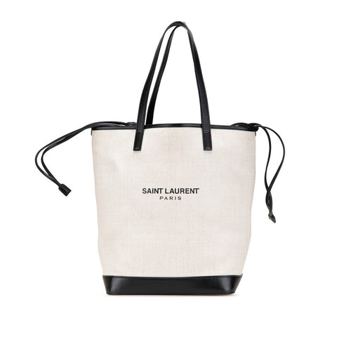 サンローラン テディトート トートバッグ 551595 ホワイト ブラック キャンバス レザー レディース SAINT LAURENT 【中古】