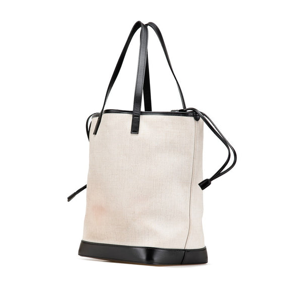 サンローラン テディトート トートバッグ 551595 ホワイト ブラック キャンバス レザー レディース SAINT LAURENT 【中古】