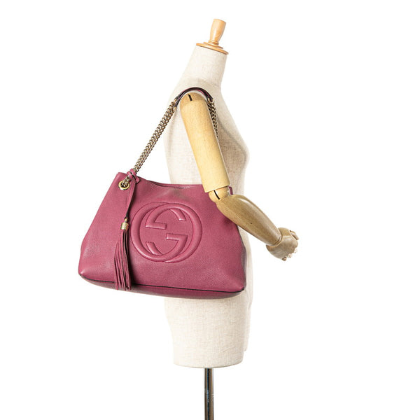 グッチ インターロッキングG ソーホー チェーン ショルダーバッグ 308982 ピンク レザー レディース GUCCI 【中古】