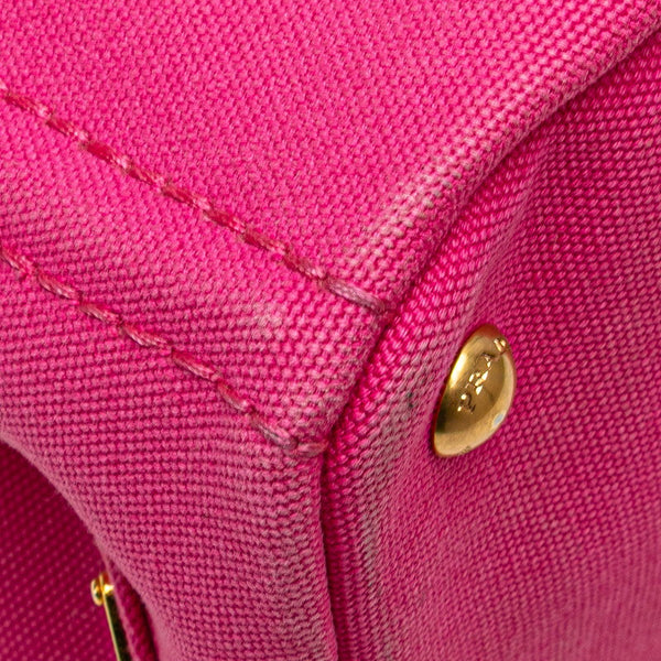 プラダ 三角ロゴプレート ミニ カナパ ハンドバッグ ショルダーバッグ 2WAY B2439G ピンク キャンバス レディース PRADA 【中古】