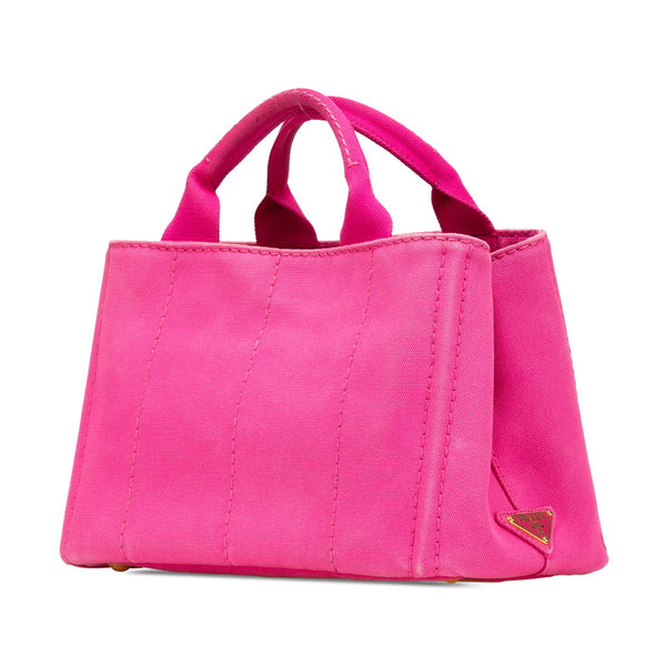 プラダ 三角ロゴプレート ミニ カナパ ハンドバッグ ショルダーバッグ 2WAY B2439G ピンク キャンバス レディース PRADA 【中古】