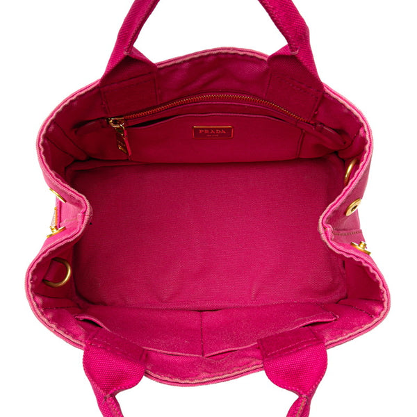 プラダ 三角ロゴプレート ミニ カナパ ハンドバッグ ショルダーバッグ 2WAY B2439G ピンク キャンバス レディース PRADA 【中古】