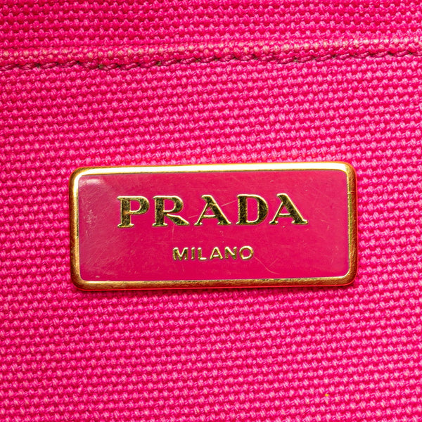 プラダ 三角ロゴプレート ミニ カナパ ハンドバッグ ショルダーバッグ 2WAY B2439G ピンク キャンバス レディース PRADA 【中古】