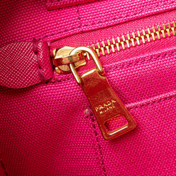 プラダ 三角ロゴプレート ミニ カナパ ハンドバッグ ショルダーバッグ 2WAY B2439G ピンク キャンバス レディース PRADA 【中古】